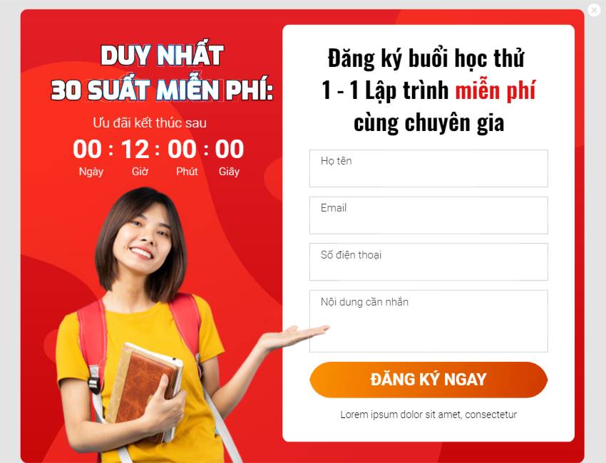 landingpage Popup - đăng ký